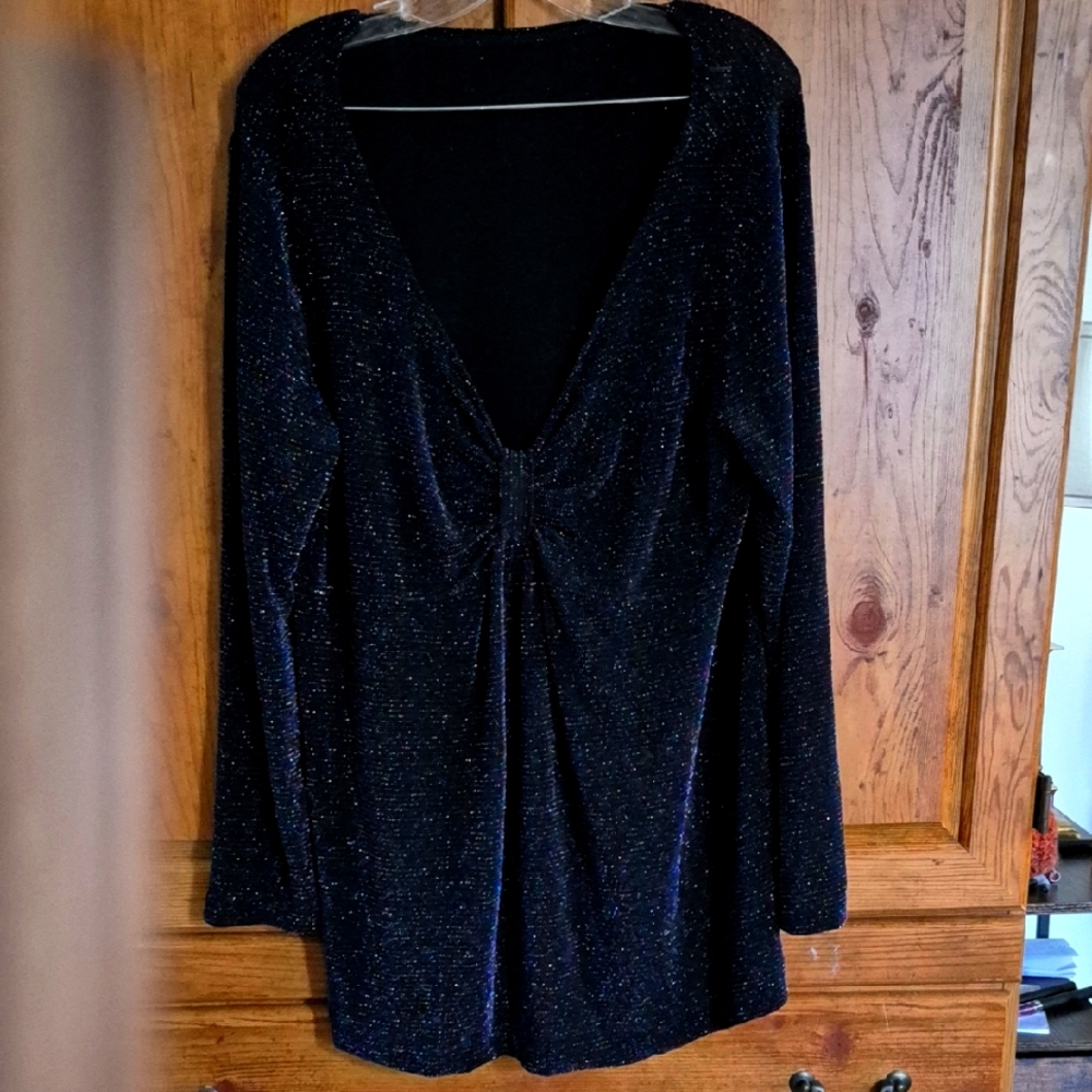 Navy Blue Metallic Plus Size Top 2X
